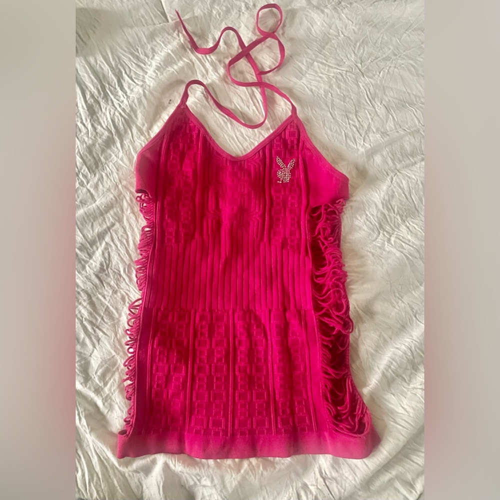 NWT Y2K Playboy Pink Nylon Halter Rhinestone Bunny Size F (one size fits all)